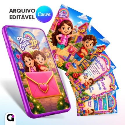 convite animado maria clara e jp infantil mp4 editável canva divertido