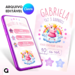 convite interativo peppa pig cute infantil editável canva pdf png