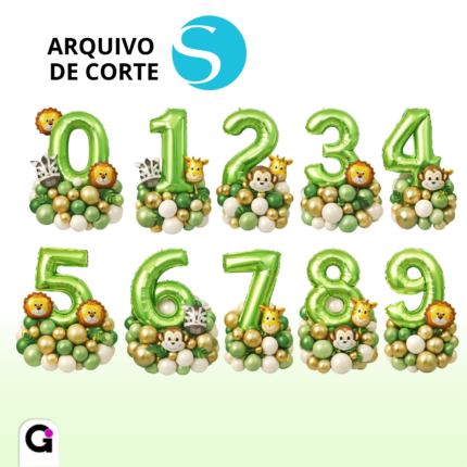 arquivo de corte numeros baloes metalizados verde safari silhouette studio