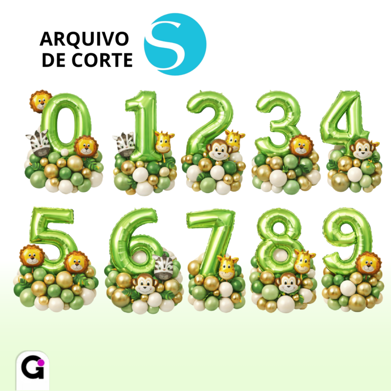 arquivo de corte numeros baloes metalizados verde safari silhouette studio