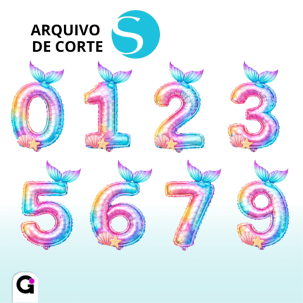 arquivo de corte numeros baloes metalizados tema sereia silhouette studio
