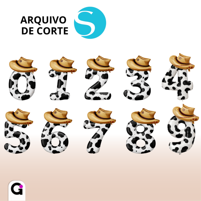 arquivo de corte numeros baloes metalizados fazendinha cauboi silhouette studio