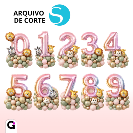 arquivo de corte numeros baloes metalizados rosa safari silhouette studio