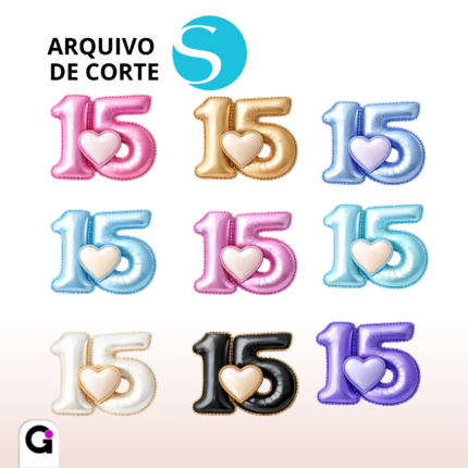 arquivo de corte numero 15 debutante balao metalizado coracao silhouette studio