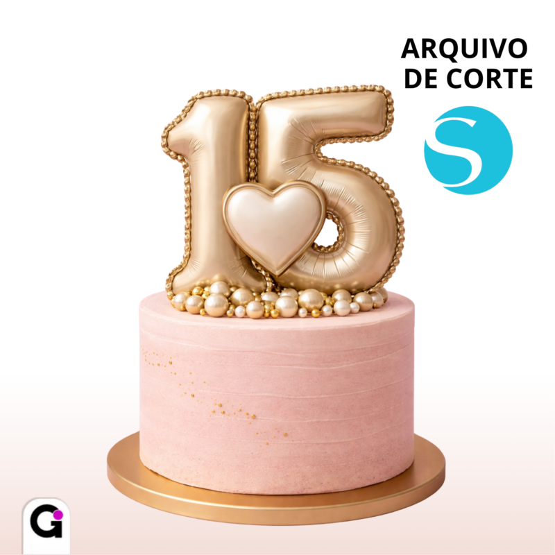 arquivo de corte numero 15 debutante balao metalizado coracao silhouette studio