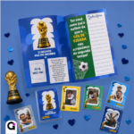 Álbum de figurinha dia dos pais editável no Canva, com tema de Copa do Mundo 2026, perfeito para presentear.