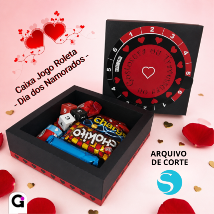 Arquivo de Corte Caixa Jogo Roleta Dia dos Namorados para Silhouette Studio com roleta interativa e espaço para chocolates