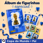 Álbum de figurinha dia dos pais editável no Canva, com tema de Copa do Mundo 2026, perfeito para presentear.