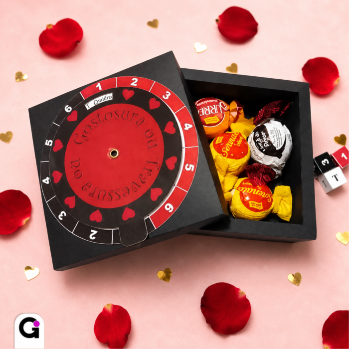Arquivo de Corte Caixa Jogo Roleta Dia dos Namorados para Silhouette Studio com roleta interativa e espaço para chocolates