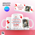 Arte caneca para sublimação romântica editável no Canva com foto do casal personalizada