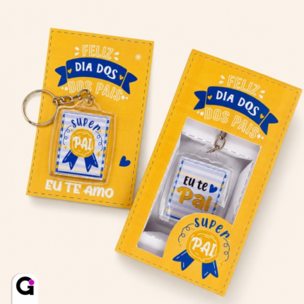 Caixa para Chaveiro Dia dos Pais com design Super Pai editável no Canva, ideal para presente criativo e personalizado.