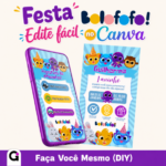 Convite Bolofofos interativo digital para aniversário infantil com personagens Bunny, Rick, Sophie, Pow e Pipi.