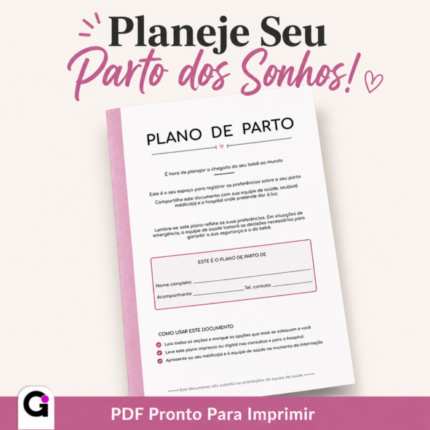 Plano de Parto digital em PDF para gestantes, um guia completo com opções de cores para impressão.