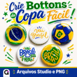 Artes para bottons brasil digitais com tema Copa do Mundo, perfeitas para personalização de acessórios.