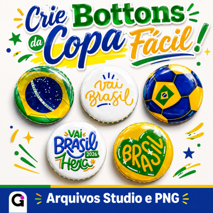Artes para bottons brasil digitais com tema Copa do Mundo, perfeitas para personalização de acessórios.