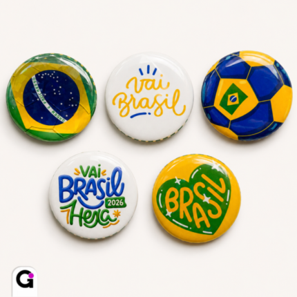 Artes para bottons brasil digitais com tema Copa do Mundo, perfeitas para personalização de acessórios.