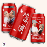 Arte Lata Coca-Cola Dia dos Pais editável no Canva, com design exclusivo para homenagear pais com fotos emocionantes e mensagens de carinho.