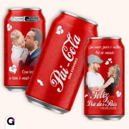 Arte Lata Coca-Cola Dia dos Pais editável no Canva, com design exclusivo para homenagear pais com fotos emocionantes e mensagens de carinho.