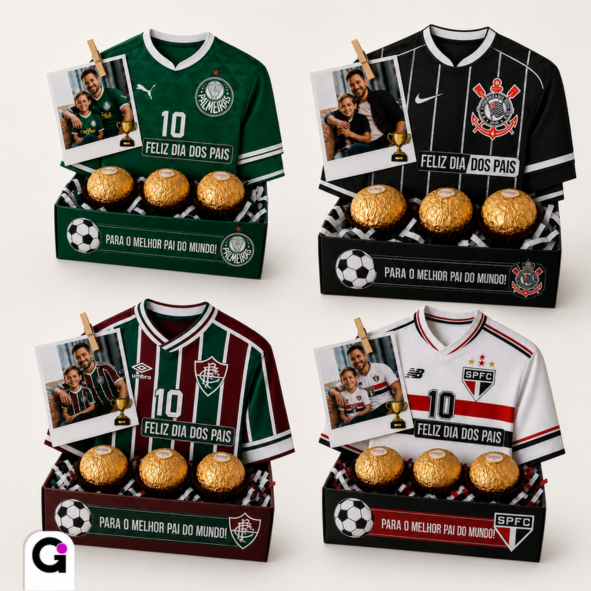 imagem anuncio (27) Caixa 3 Bombons Dia dos Pais Time de futebol personalizada para Ferrero Rocher com tema de time e foto.