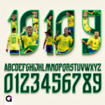 Arte digital da Fonte Seleção Brasil Copa 2026 em camisa para personalização de torcedores e celebrações do futebol.