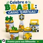 Kit 5 caixa Copa do Mundo Brasil para festa infantil, com designs exclusivos da seleção brasileira de futebol em formato Studio Silhouette.