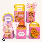 Kit Festa Junina Rosa Menina digital, com diversas caixinhas e apliques para decoração de festa de São João feminina.