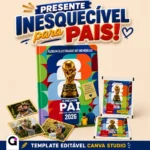 Layout aberto do album de figurinha o melhor pai editável no Canva pronto para imprimir.
