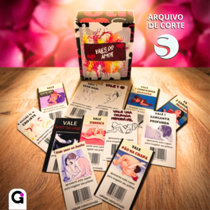 Arquivo de Corte Caixinha Vale do Amor Dia dos Namorados para Silhouette Studio com cupons românticos para casais