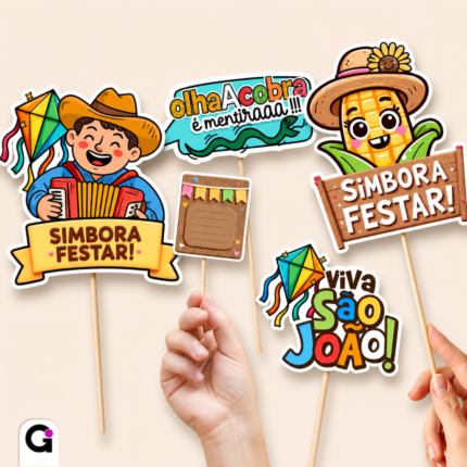 Plaquinhas Toppers Festa Junina em formato Studio, PDF e PNG para decoração temática de São João