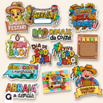 Plaquinhas Toppers Festa Junina em formato Studio, PDF e PNG para decoração temática de São João