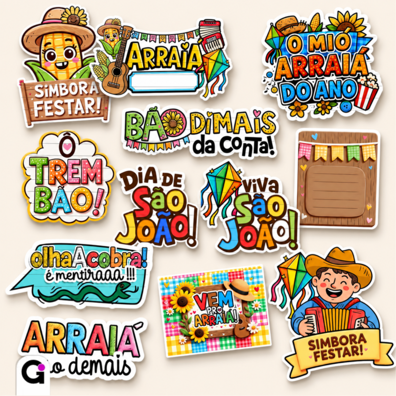 Plaquinhas Toppers Festa Junina em formato Studio, PDF e PNG para decoração temática de São João