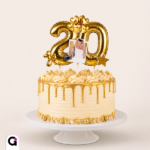 Kit topos balão metálicos para bolo de aniversário, números e letras editáveis no Canva.