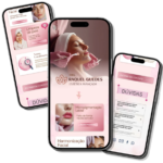 Design de Link da bio ESTÉTICA Template editável no canva em tons pastel rosa para esteticistas