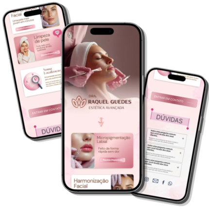 Design de Link da bio ESTÉTICA Template editável no canva em tons pastel rosa para esteticistas