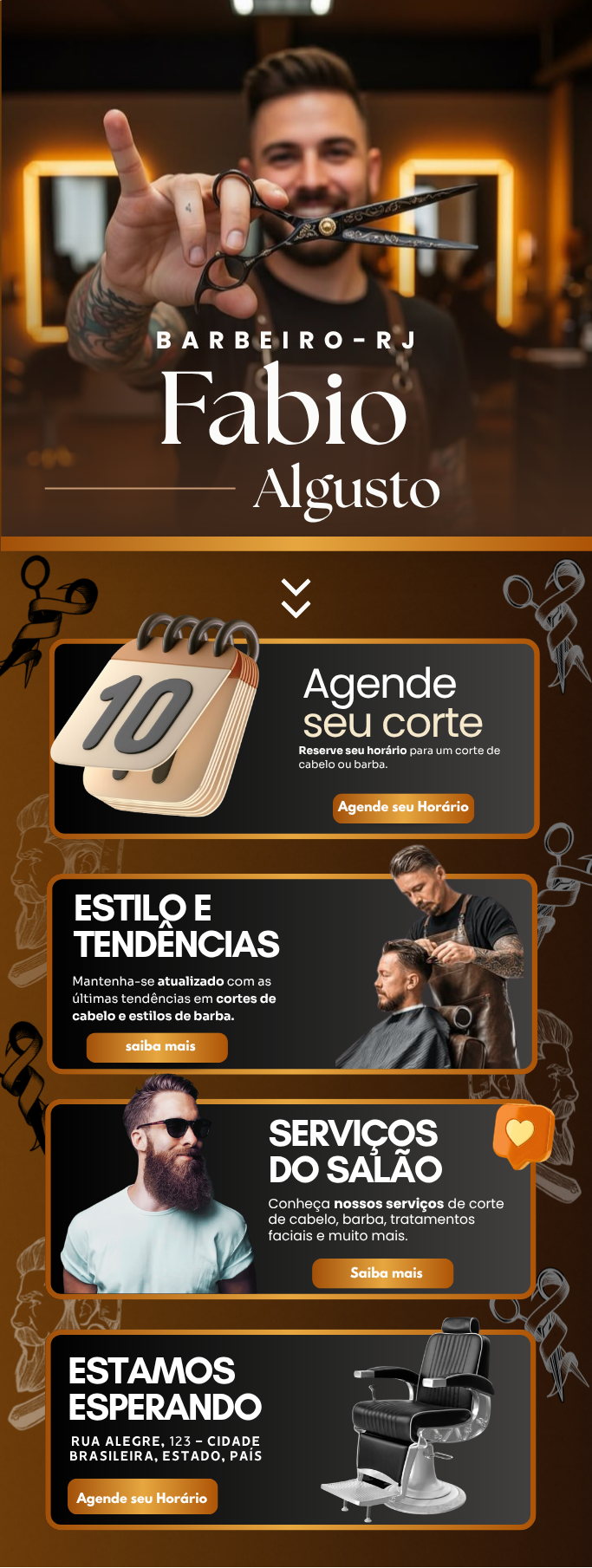 Link da bio Barbearia Template editável no canva Preview do site