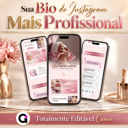 Design de Link da bio ESTÉTICA Template editável no canva em tons pastel rosa para esteticistas