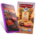 Convite Carros McQueen cinematográfico interativo editável no Canva