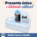 Caixa cenário com alça e foto personalizada de Dia dos Pais com estampa azul xadrez