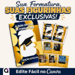 Álbum de Figurinhas de Formatura 2026 editável no Canva com cromos personalizados de formandos e momentos especiais.