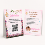 molde de plaquinhas de agradecimento centro de mesa editável no tema jardim encantado com foto e qr code