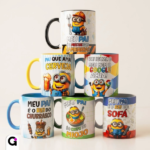 Coleção exclusiva de 12 Artes para Caneca Minions Divertido Dia dos Pais em formato PNG, prontas para sublimação e personalização com humor para o melhor pai.