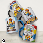 Coleção exclusiva de 12 Artes para Caneca Minions Divertido Dia dos Pais em formato PNG, prontas para sublimação e personalização com humor para o melhor pai.