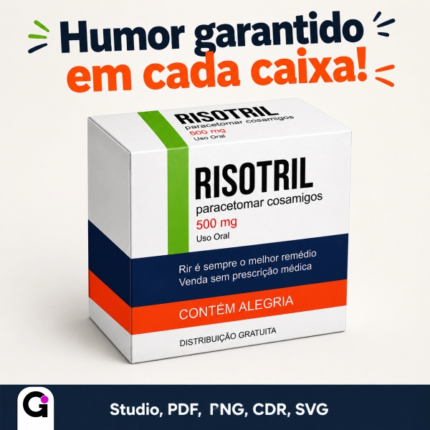 Caixa de remédio fictícia Risotril, Arquivo de Corte caixa Risotril, ideal para presentes humorísticos e celebrações criativas e divertidas.