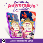 Convite Digital Pequena Sereia animado para aniversário infantil com personagens da Disney e tema fundo do mar, Ariel, Linguado e Sebastião.
