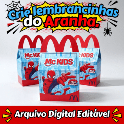 Caixa MC Lanche Feliz Homem Aranha, arquivo digital pronto para impressão e corte, perfeito para festas infantis temáticas do super-herói