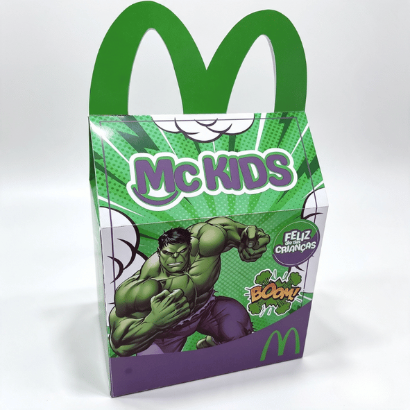 Caixa McLanche Feliz Hulk para festas infantis, arquivo digital pronto para corte e impressão em Studio e PDF.