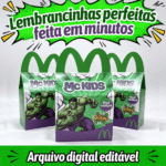Caixa McLanche Feliz Hulk para festas infantis, arquivo digital pronto para corte e impressão em Studio e PDF.