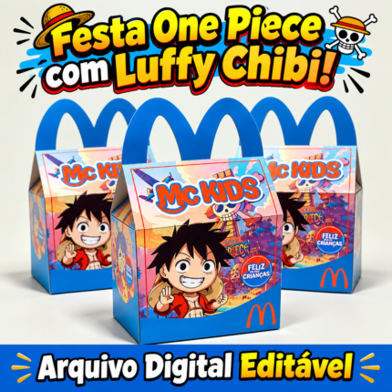 Caixa McLanche Feliz Luffy Chibi One Piece digital para corte em Silhouette e PDF, pronta para imprimir.