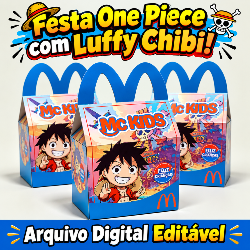 Caixa McLanche Feliz Luffy Chibi One Piece digital para corte em Silhouette e PDF, pronta para imprimir.