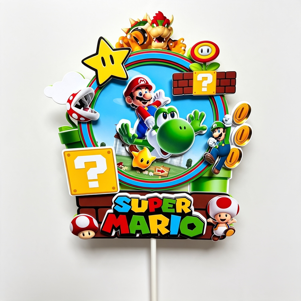 Super Mario Cake Topper Topo de bolo super mario bros personalizado em papel com efeito 3D em camadas com personagens do Reino dos Cogumelos